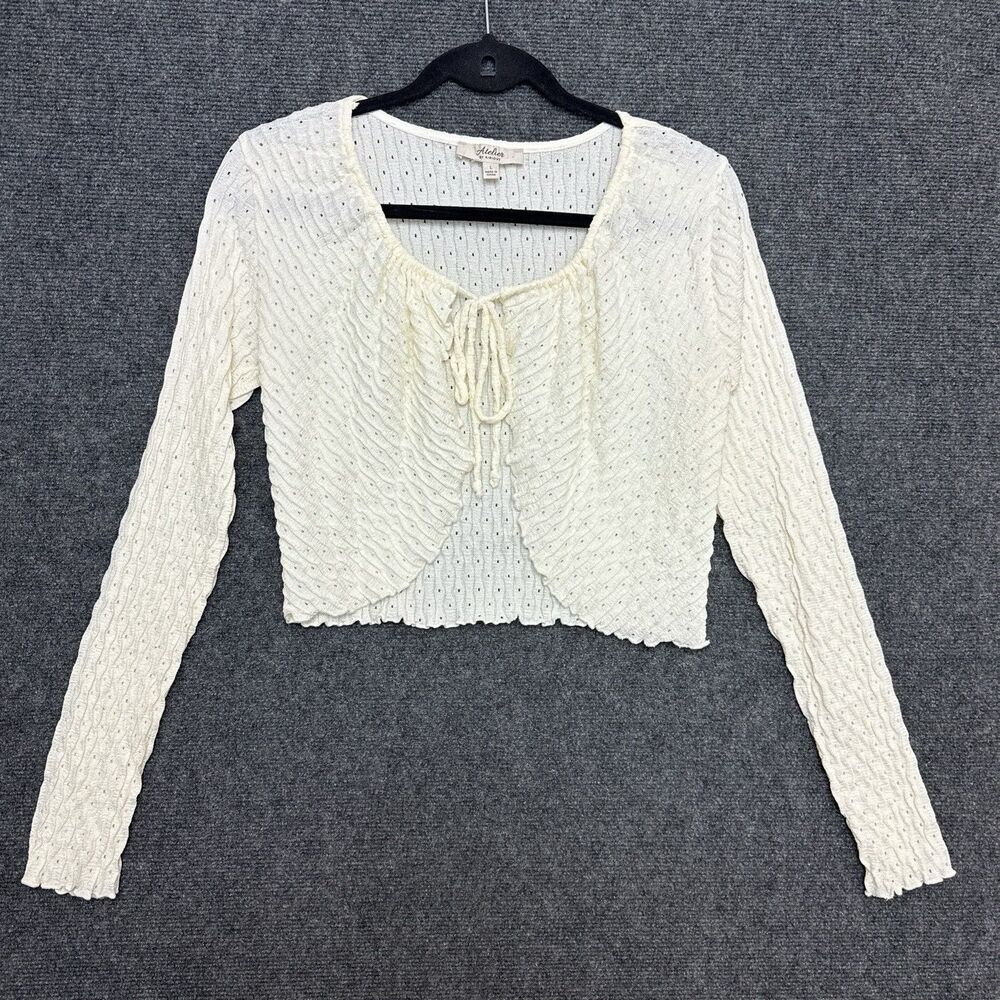Atelier By Kirious Cropped Cardigan L Cream Longsleeve Tie Stretch Coquette